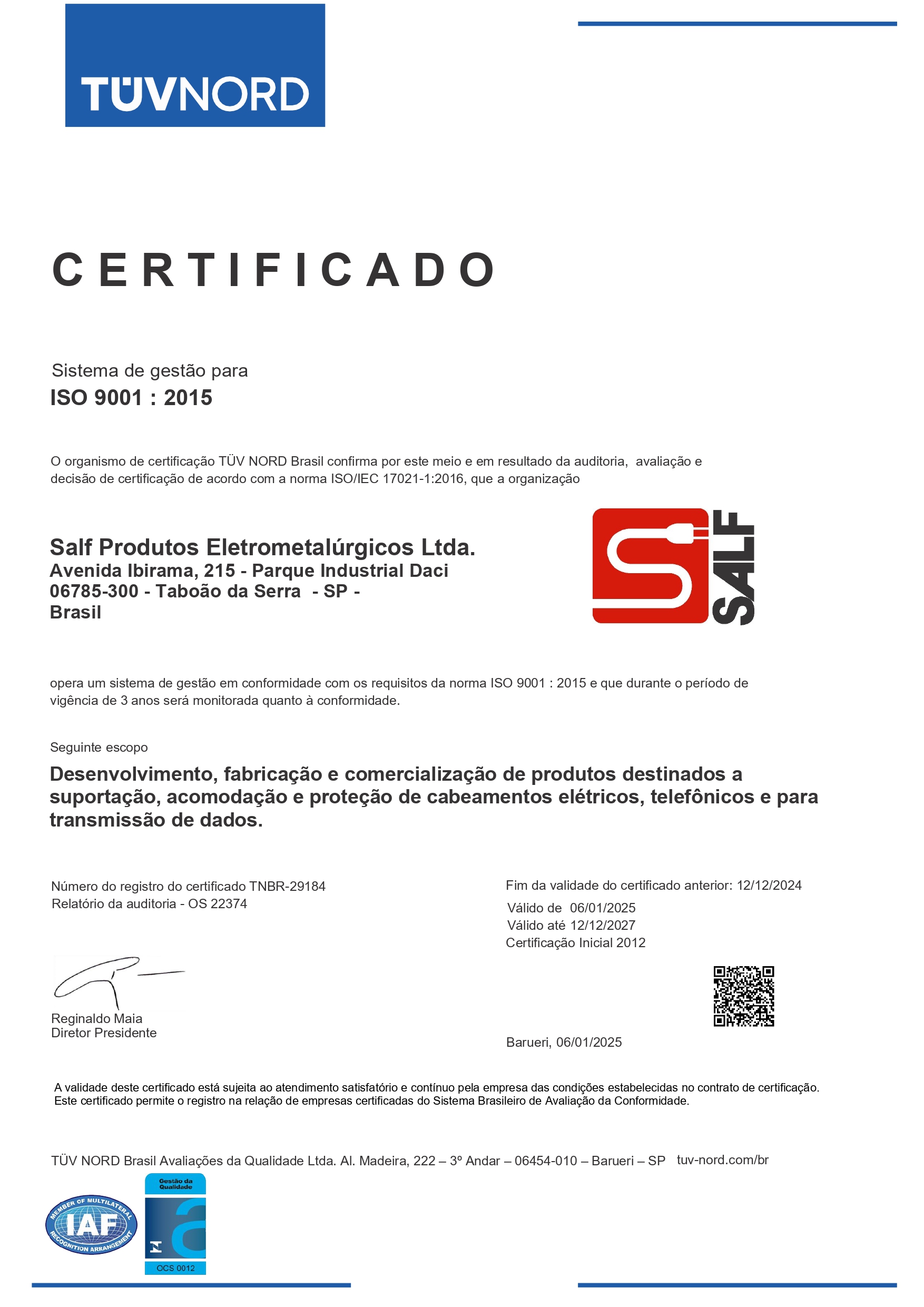 Certificado Iso Salf